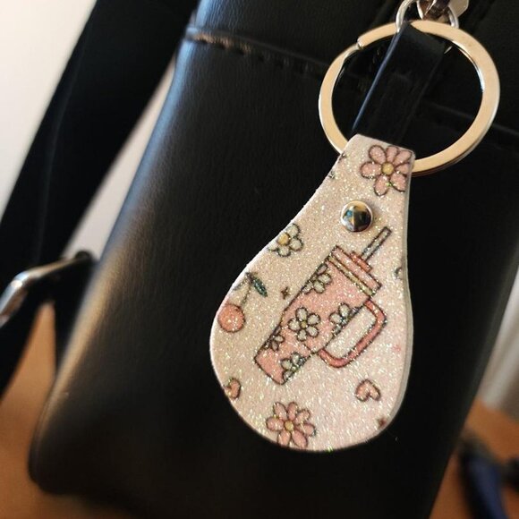 Coquette Floral Glitter Faux Leather Keychain Bag Charm - Picture 5 of 8